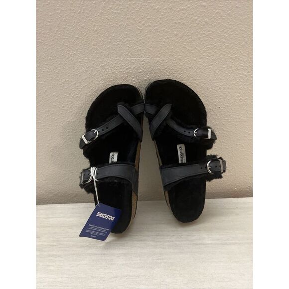 Birkenstock Mayari Shearling Sandals Womens 38 / US 7 Black Buckle Straps - Picture 9 of 12